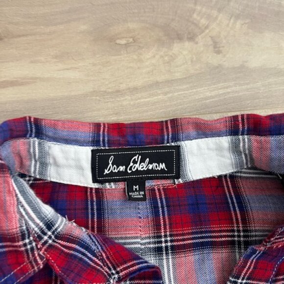 Sam Edelman button up plaid shirt with Roll Up Tab Sleeve - Picture 3 of 10